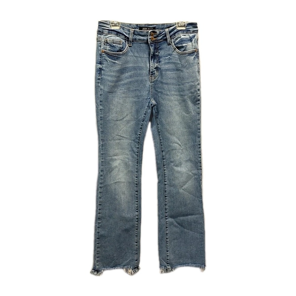 Judy Blue Bootcut Jeans Light Wash Faded Raw Hem Stretch Denim sz‎ 13 / 31